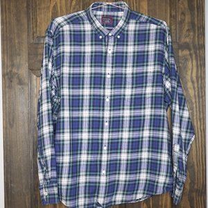 Untuckit Blue Plaid Long Sleeve Button Mens Shirt